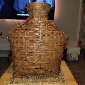 Vintage Hand-Woven Wicker Basket with Carrying Strap
